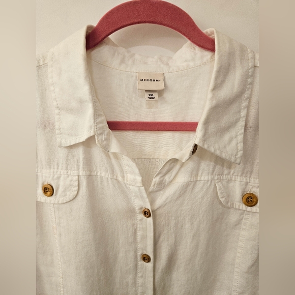 NWOT - Linen Merona White Button Down Short Sleeve Shirt - Size XXL - Picture 3 of 7